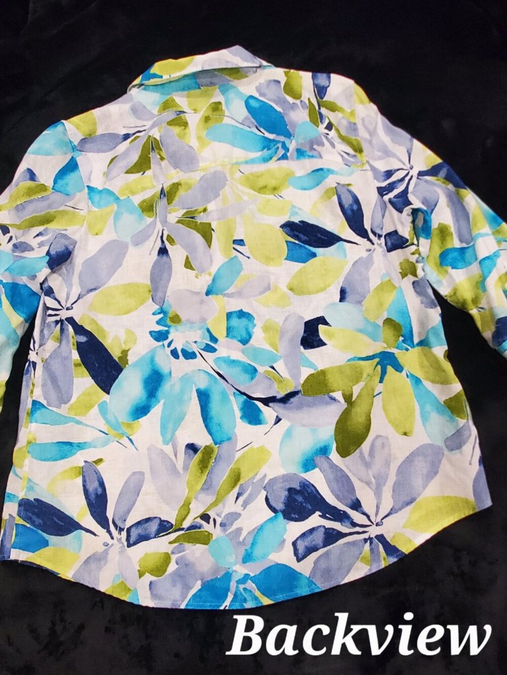 Chico's 100% Linen Floral Button-Front Shirt | Size 1 (Medium) | Blue Green - Picture 4 of 9